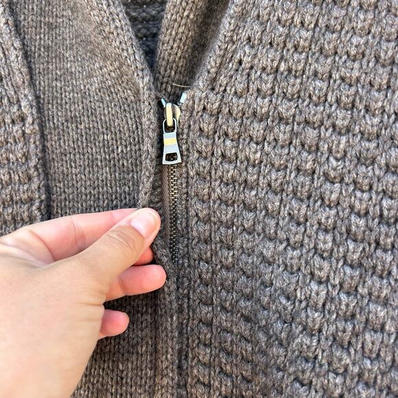 Vince Women’s Yak Wool Chunky Knit Cardigan Sweater Zip Cowl Neck Brown Cozy XS - Picture 7 of 9